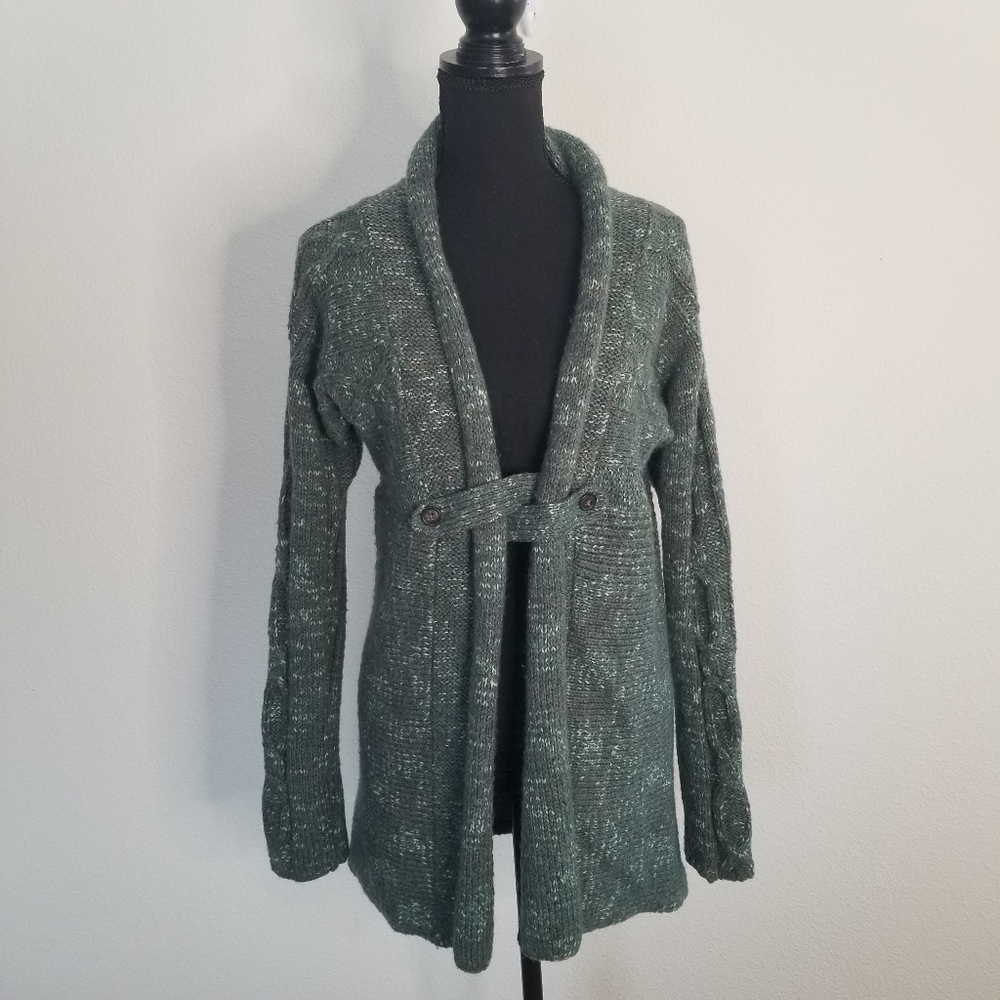 Royal Robbins Cardigan Sweater Heathered Cable Knit green Travel